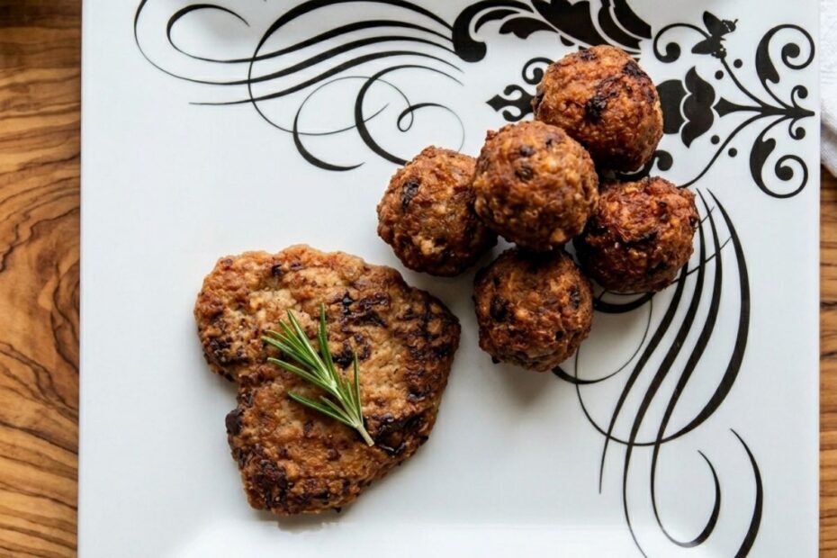 Hambúrguer e bolinho de carne